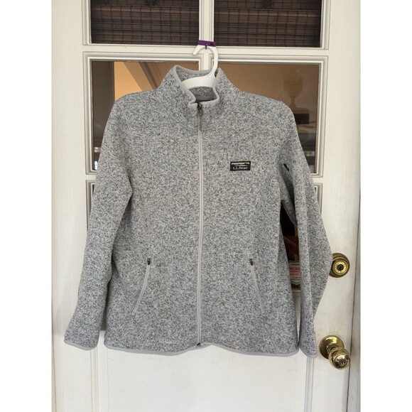 LL Bean Jacket Womens Large Petite Gray Fleece Zip Outdoors Windbreaker Hiking - Picture 4 of 10